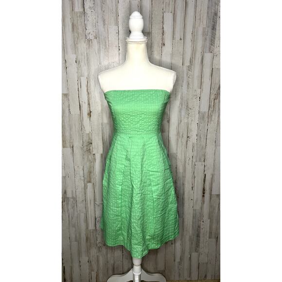 J. Crew Women's Strapless Green Pleated Knee‎ Length Dress Size 4 - Picture 2 of 5